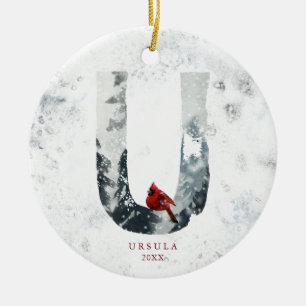Classic Snowy Weihnachten Winter Szene Monogram U Keramik Ornament