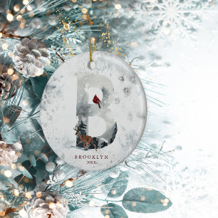Classic Snowy Weihnachts Winter Scene Monogram B Keramik Ornament