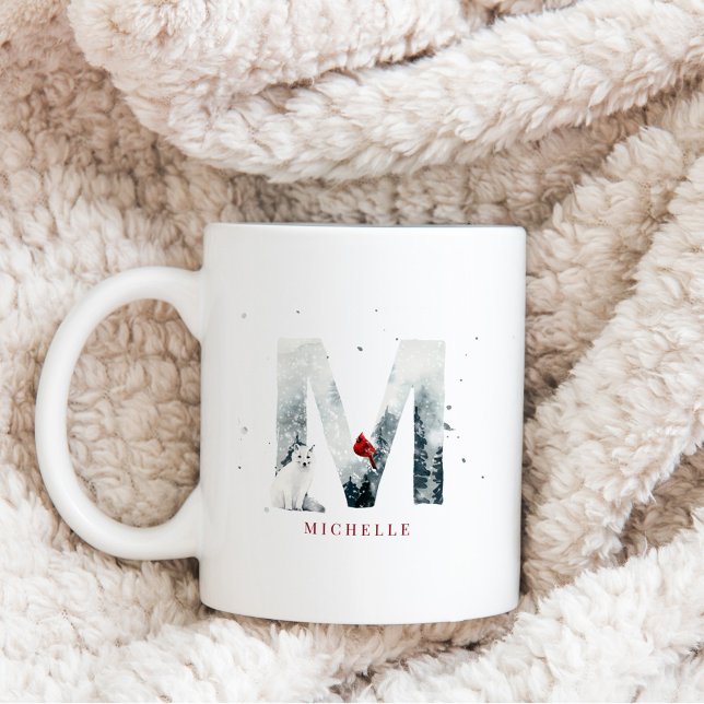 Classic Snowy Weihnachts Winter Scene Monogram M Kaffeetasse (Von Creator hochgeladen)