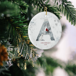 Classic Snowy Weihnachts-Winterszene Monogram A Keramik Ornament