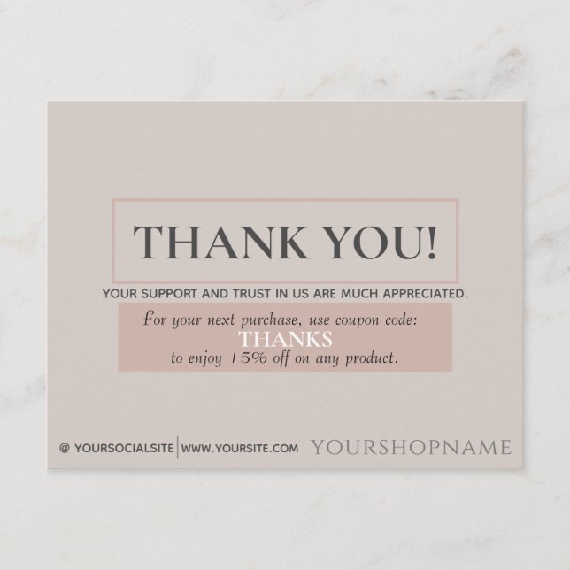 Classic Soft Blush Beige Vielen Dank für Ihre Best Begleitkarte (Vorderseite)