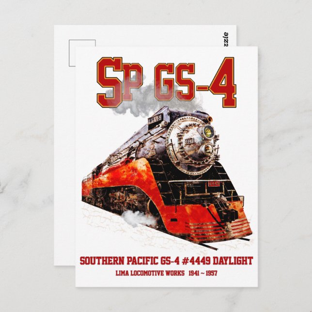 Classic Southern Pacific GS-4 Dampflokomotive Postkarte (Vorne/Hinten)
