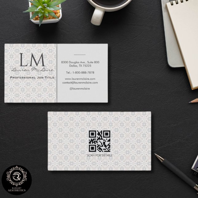 Classic Spanish Tile Monogram QR Business Branding Visitenkarte (Classic Spanish Tile Monogram QR Business Branding Card)
