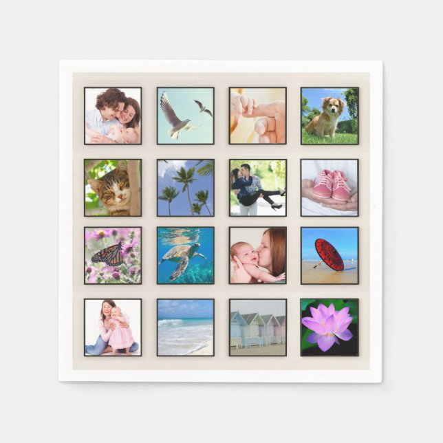 Classic Square Frame Foto Collage Serviette (Vorderseite)