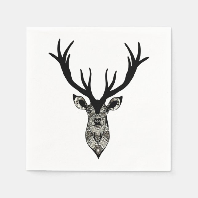 Classic Stag Deer Head Black Gray Animal Serviette (Vorderseite)