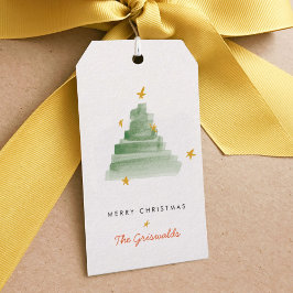Classic Starlit Watercolor Weihnachtsbaum Geschenkanhänger