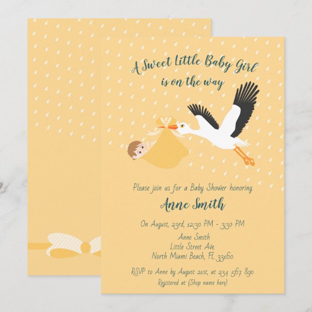 Classic Stork Baby Shower Einladung (Vorne/Hinten)