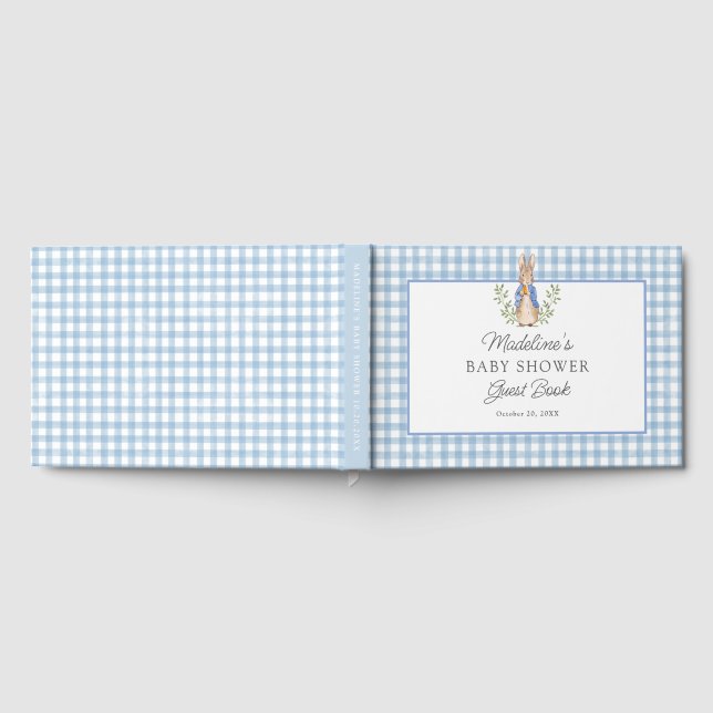 Classic Storybook Rabbit Blue Gingham Baby Shower Gästebuch (Voll)