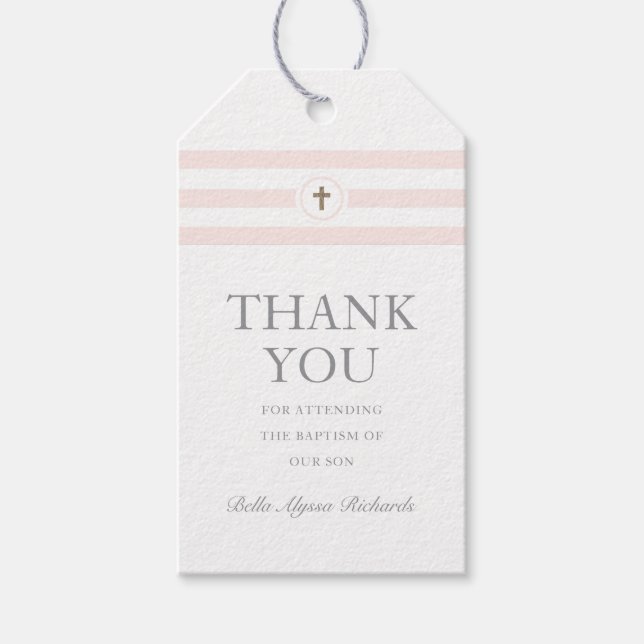 Classic Stripe Pink Taufe Christening Vielen Dank Geschenkanhänger (Vorderseite)