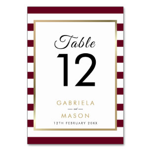 Classic Stripe Wedding Burgundy Imitate Gold Foi Tischnummer