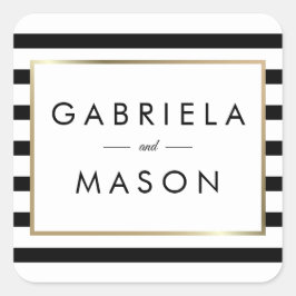 Classic Stripe Wedding | Imitate Gold Foil Quadratischer Aufkleber