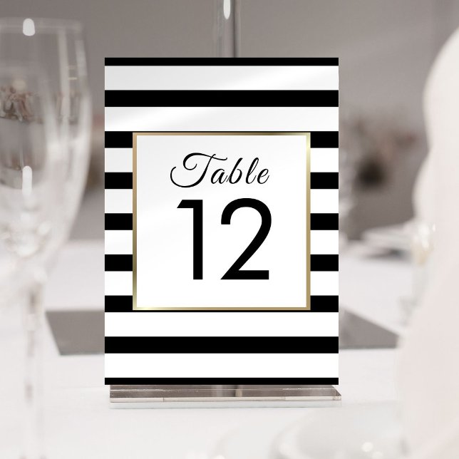 Classic Stripe Wedding | Imitate Gold Foil Tischnummer (Classic Stripe Wedding | Faux Gold Foil Table Number)