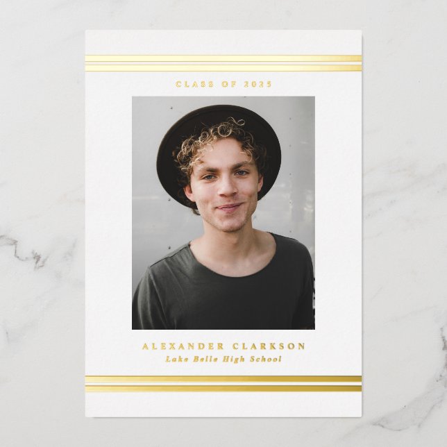 Classic Stripes Moderne Foto Graduation Party Folieneinladung (Vorderseite)