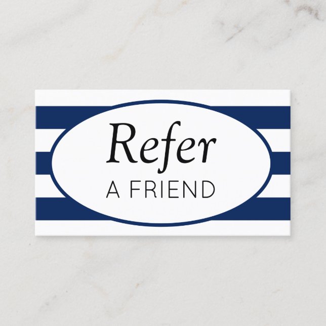 Classic Stripes Navy Refer a Friend Empfehlungskarte (Vorderseite)