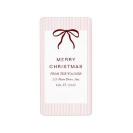 Classic Stripes Red Bow Merry Christmas Adressaufkleber