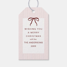 Classic Stripes Red Bow Merry Christmas Geschenkanhänger