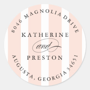 Classic Stripes Wedding Monogram Address Label Runder Aufkleber