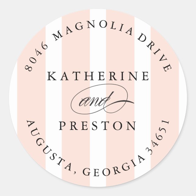 Classic Stripes Wedding Monogram Address Label Runder Aufkleber (Vorderseite)