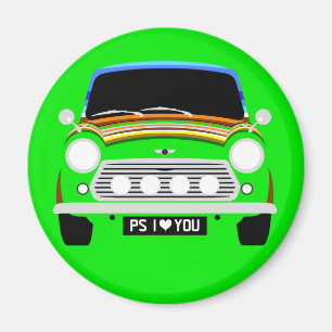 Classic Stripey Austin Mini Cooper Auto Magnet