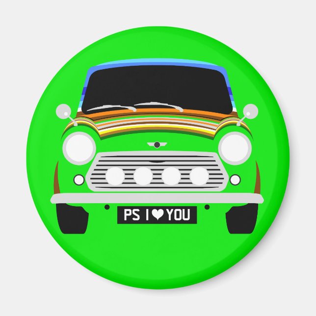 Classic Stripey Austin Mini Cooper Auto Magnet (Vorne)