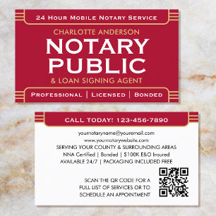Classic Style Mobile Notary Public ID Red Gold Visitenkarte