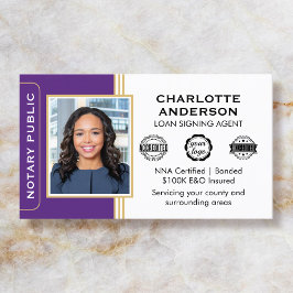 Classic Style Notary Signing Agent ID Purple Gold Visitenkarte