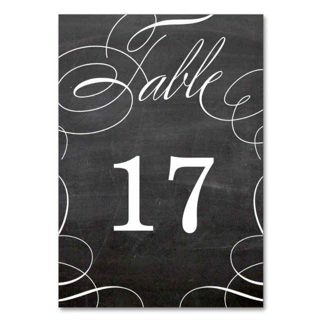 Classic Swash Chalkboard Wedding Tischnummer Card (Vorderseite)