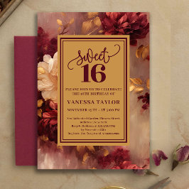 Classic Sweet Sixteen Burgundy Blush Floral Invite Einladung