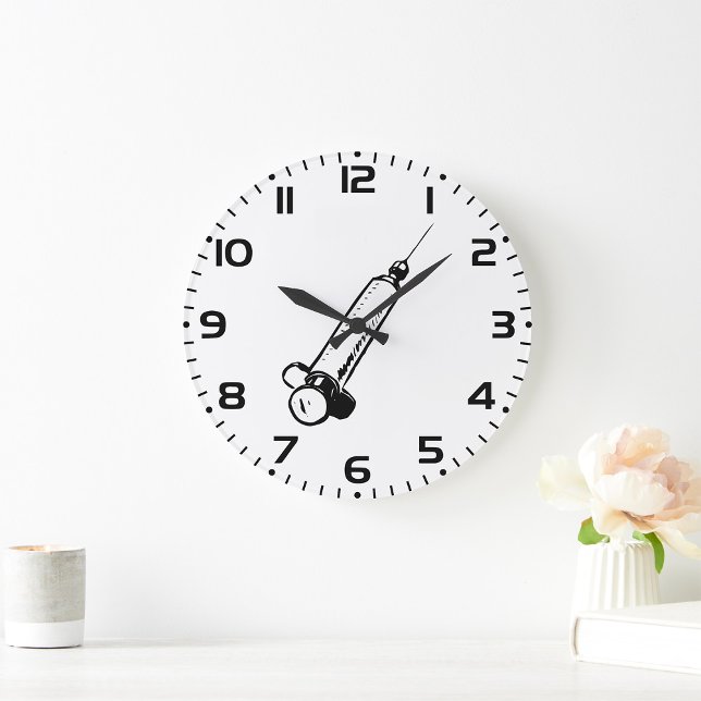 Classic Syringe Sketch Medical Equipment Große Wanduhr (Von Creator hochgeladen)