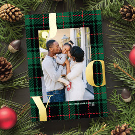 Classic Tartan JOY Holiday Foto Card FOIL Folien Feiertagskarte