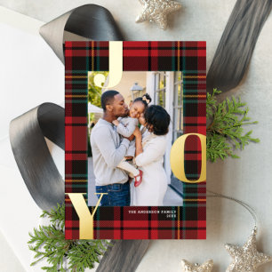 Classic Tartan JOY Holiday Foto Card FOIL Folien Feiertagskarte