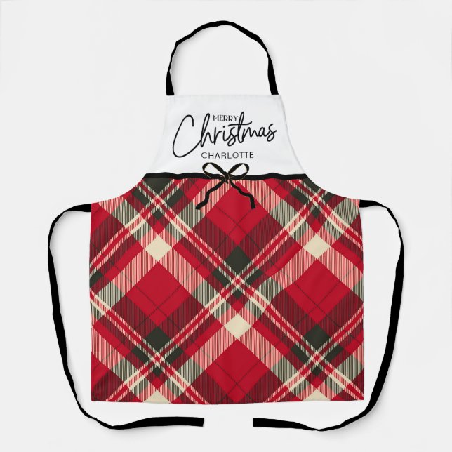 Classic Tartan Kariert Frohe Weihnachten Custom Sc Schürze (Vorderseite)