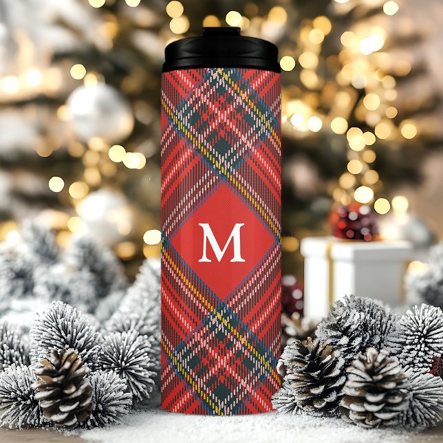 Classic Tartan Kariert Red Christmas Monogram Thermosbecher (Von Creator hochgeladen)