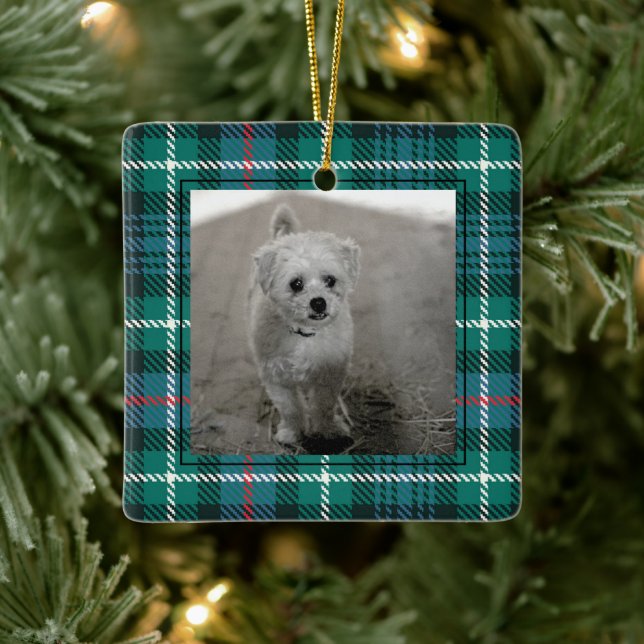 Classic Tartan Kariert Weihnachts-Foto Preppy Keramikornament (Baum)