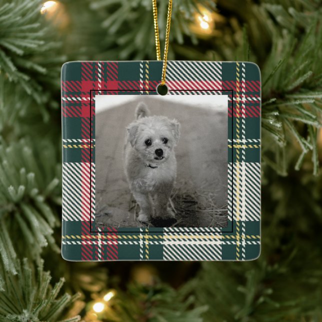 Classic Tartan Kariertes Weihnachtsfest Foto Zeitl Keramikornament (Baum)