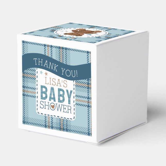 Classic Tartan Plaid Teddy Bear, Baby Boy Shower  Geschenkschachtel (Rückseite)