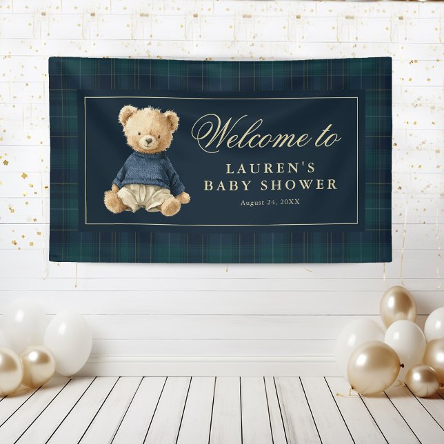 Classic Tartan Polo Bear Baby Shower Welcome Banner (Von Creator hochgeladen)