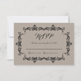 Classic Taupe Linen Brown Ornately Framed Wedding RSVP Karte