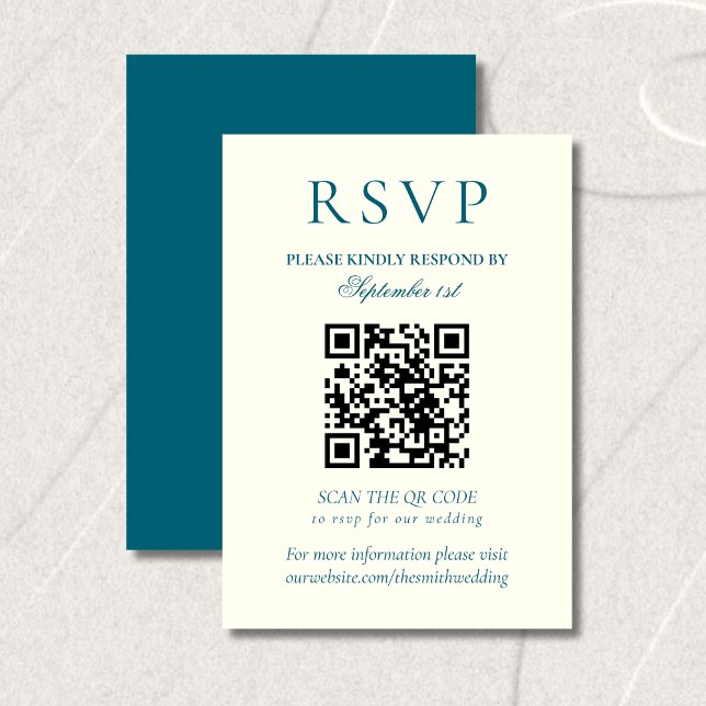 Classic Teal Blue Minimalist Wedding QR Code RSVP Karte (Classic Teal Blue Minimalist Wedding QR Code RSVP Card)