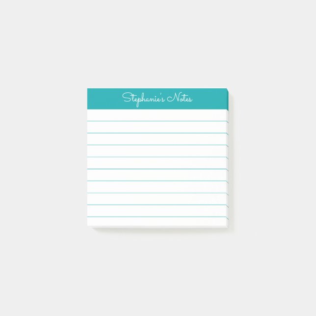 Classic Teal Personalized Lined Post-it Klebezettel (Vorderseite)