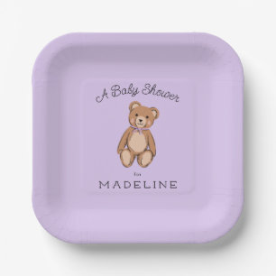 Classic Teddy Bear Lavender Lila Baby Dusche Pappteller