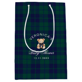Classic Teddy Bear Navy Plaid Baby Shower Mittlere Geschenktüte