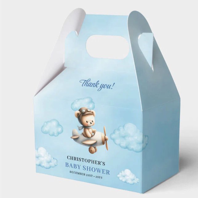 Classic Teddy Bear Pilot Blue Brown Boy Shower  Geschenkschachtel (Sweet Boy Shower Aviator Bear Blue Brown Box)