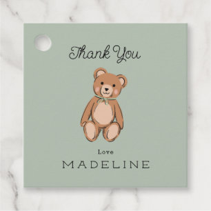 Classic Teddy Bear Sage Green Baby Dusche Geschenkanhänger