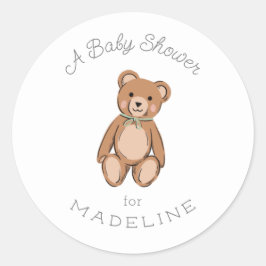 Classic Teddy Bear Sage Green Baby Dusche Runder Aufkleber