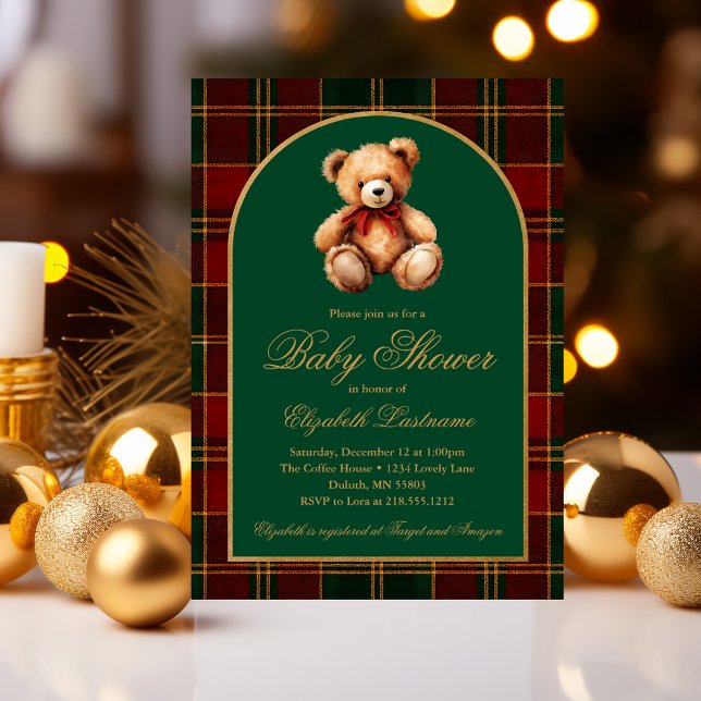 Classic Teddy Bear Tartan Plaid Preppy Baby Shower Einladung (Classic Teddy Bear Tartan Plaid Preppy Baby Shower Invitation #elegantbabyshower #holidaybabyshower)