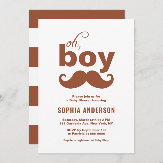 Classic Terracotta It's a Boy Mustache Baby Shower Einladung (Vorne/Hinten)
