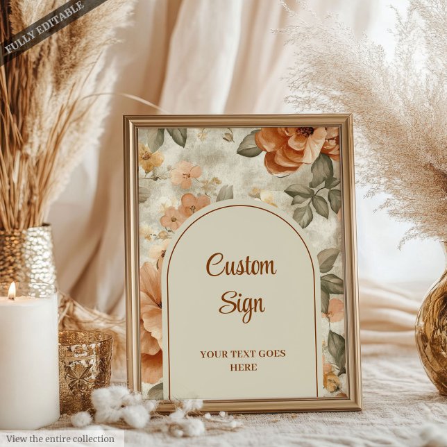 Classic Terracotta Ivory Olive Floral Custom Sign Poster (Classic Terracotta Ivory Olive Floral Custom Wedding Sign)