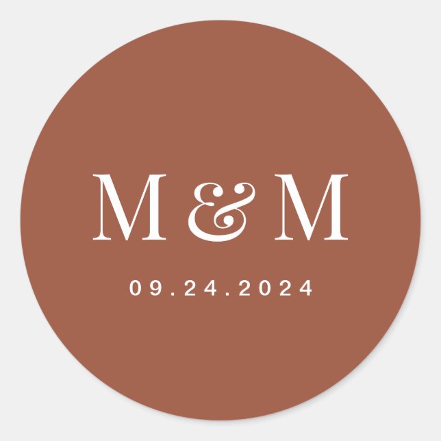 Classic Terracotta Monogram Typography Wedding Runder Aufkleber (Vorderseite)