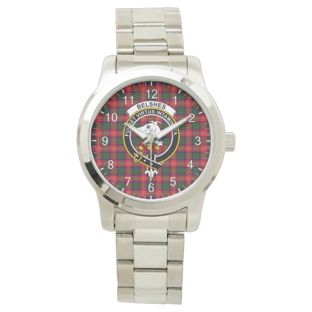 Classic Timeless Clan Belshes Tartan Abzeichen Kar Armbanduhr (Vorderseite)